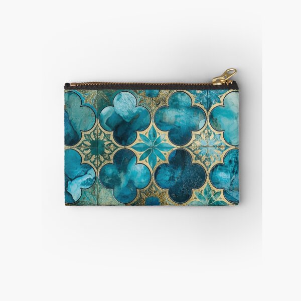 Item preview, Teal Gold Moroccan Floral Tile Pattern Watercolor Mosaic Art designed and sold by GrinGalore.