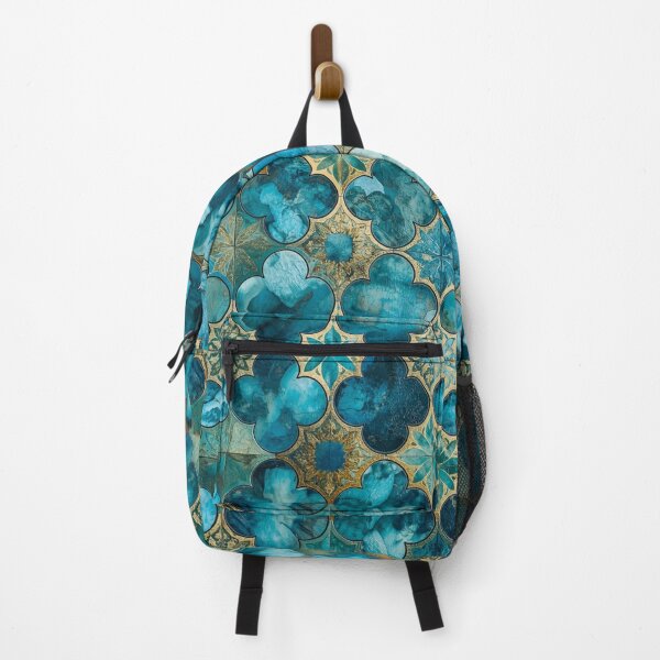 Item preview, Teal Gold Moroccan Floral Tile Pattern Watercolor Mosaic Art designed and sold by GrinGalore.