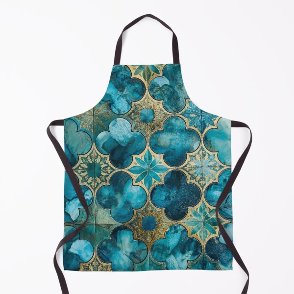 Item preview, Teal Gold Moroccan Floral Tile Pattern Watercolor Mosaic Art designed and sold by GrinGalore.