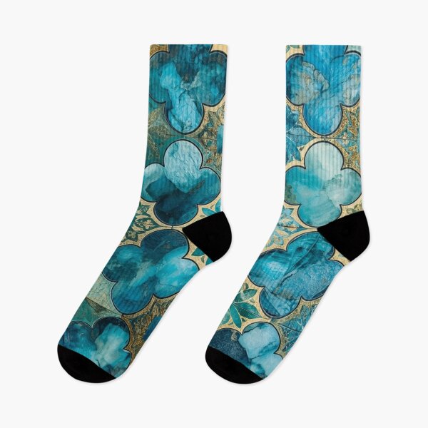 Item preview, Teal Gold Moroccan Floral Tile Pattern Watercolor Mosaic Art designed and sold by GrinGalore.