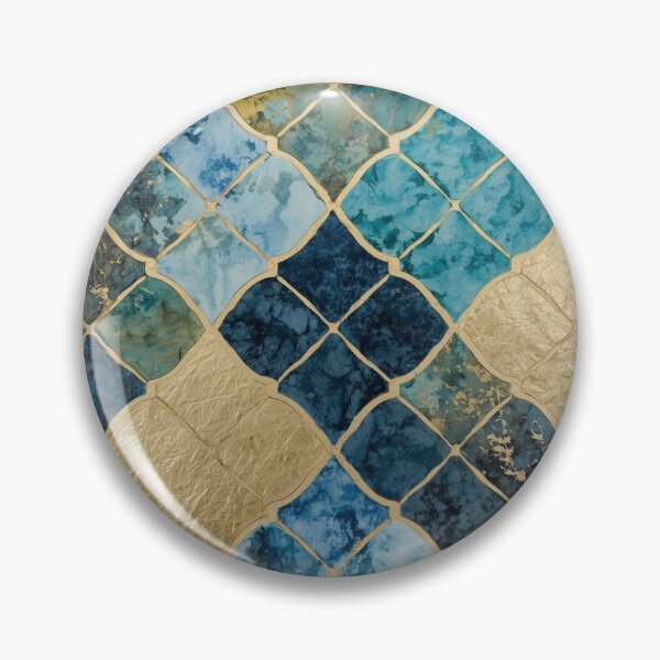 Item preview, Blue Gold Moroccan Diamond Tile Pattern Watercolor Mosaic Art designed and sold by GrinGalore.
