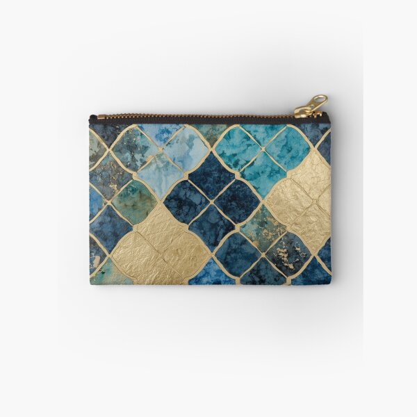 Item preview, Blue Gold Moroccan Diamond Tile Pattern Watercolor Mosaic Art designed and sold by GrinGalore.