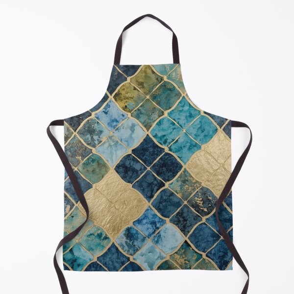 Item preview, Blue Gold Moroccan Diamond Tile Pattern Watercolor Mosaic Art designed and sold by GrinGalore.
