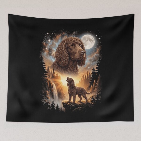 Item preview, Irish Water Spaniel Howling Moon Art Dog Mom Dad Lover designed and sold by dian-rody-crest.