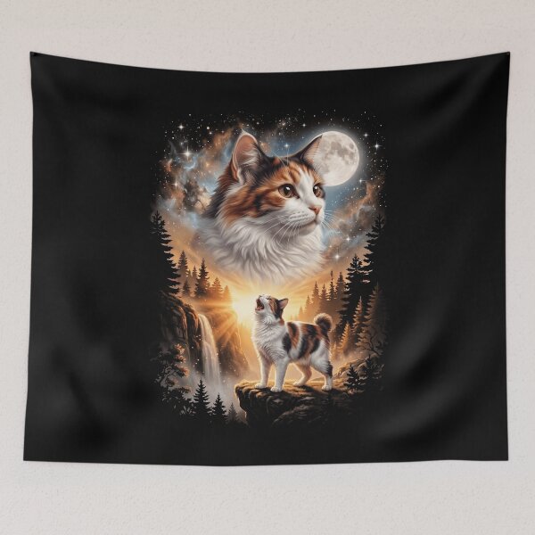 Item preview, Japanese Bobtail Howling Moon Art Cat Mom Dad Lover designed and sold by dian-rody-crest.