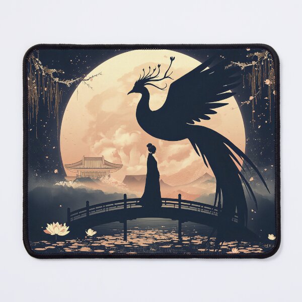 Item preview, Korean Hanbok Phoenix Silhouette Harvest Moon Art designed and sold by Velu Designs Studio.