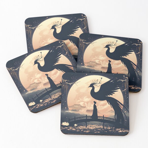 Item preview, Korean Hanbok Phoenix Silhouette Harvest Moon Art designed and sold by Velu Designs Studio.