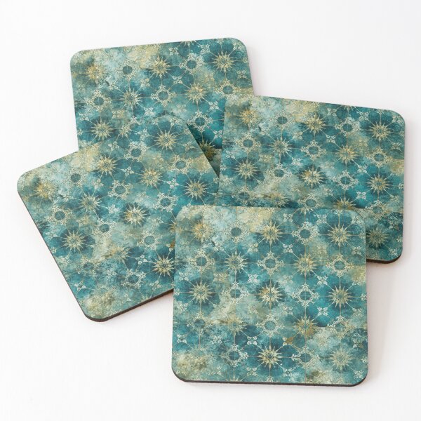 Item preview, Luxury Teal Gold Moroccan Star Tile Pattern Watercolor Art designed and sold by GrinGalore.