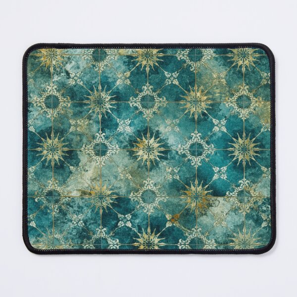 Item preview, Luxury Teal Gold Moroccan Star Tile Pattern Watercolor Art designed and sold by GrinGalore.