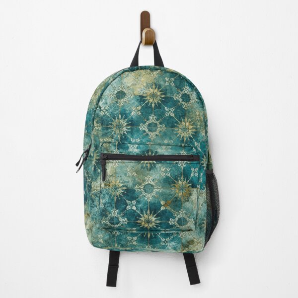 Item preview, Luxury Teal Gold Moroccan Star Tile Pattern Watercolor Art designed and sold by GrinGalore.