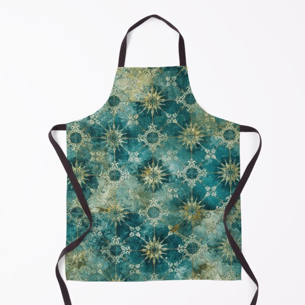 Item preview, Luxury Teal Gold Moroccan Star Tile Pattern Watercolor Art designed and sold by GrinGalore.