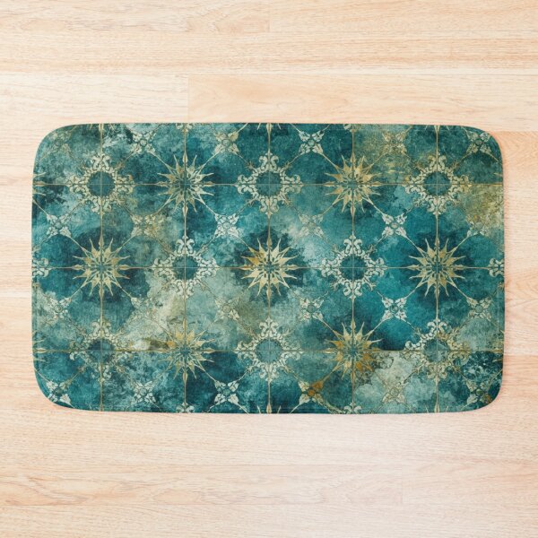 Item preview, Luxury Teal Gold Moroccan Star Tile Pattern Watercolor Art designed and sold by GrinGalore.