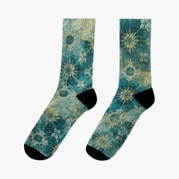 Item preview, Luxury Teal Gold Moroccan Star Tile Pattern Watercolor Art designed and sold by GrinGalore.
