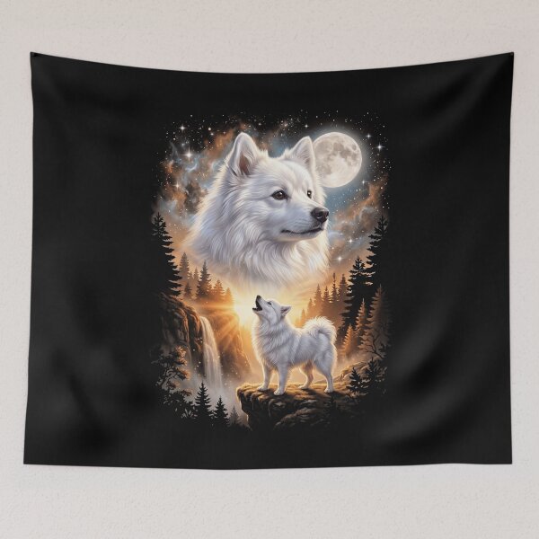 Item preview, Japanese Spitz Howling Moon Art Dog Mom Dad Lover designed and sold by dian-rody-crest.