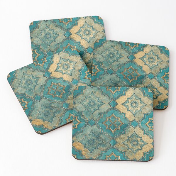 Item preview, Luxury Moroccan Teal Gold Geometric Tile Pattern Decor designed and sold by GrinGalore.