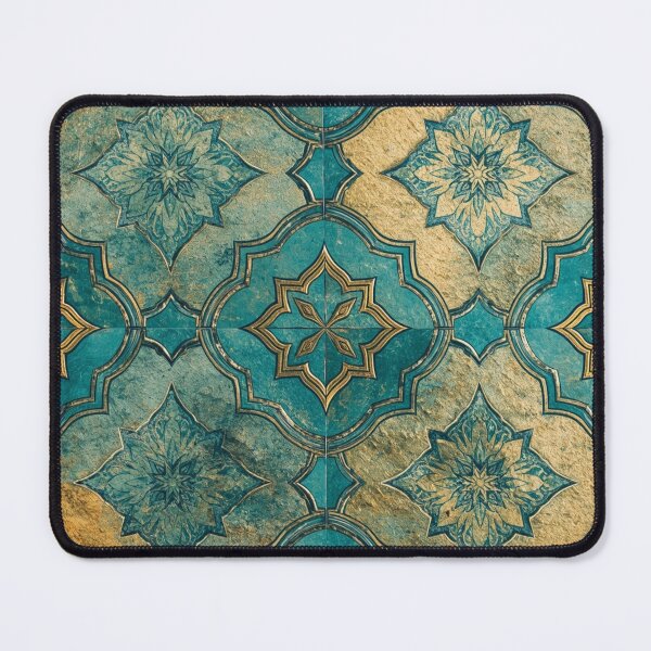 Item preview, Luxury Moroccan Teal Gold Geometric Tile Pattern Decor designed and sold by GrinGalore.