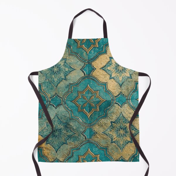 Item preview, Luxury Moroccan Teal Gold Geometric Tile Pattern Decor designed and sold by GrinGalore.