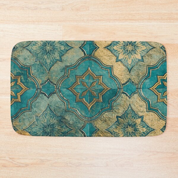 Item preview, Luxury Moroccan Teal Gold Geometric Tile Pattern Decor designed and sold by GrinGalore.