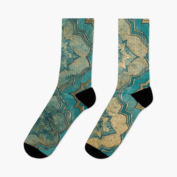 Item preview, Luxury Moroccan Teal Gold Geometric Tile Pattern Decor designed and sold by GrinGalore.