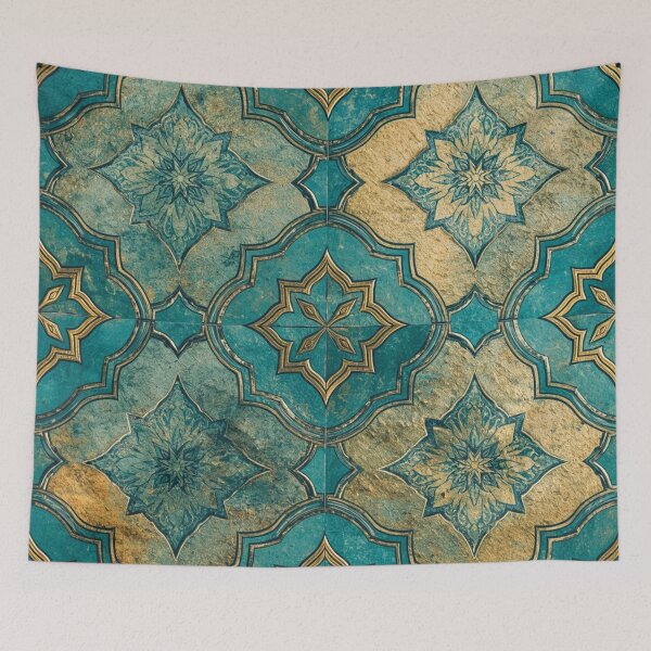 Item preview, Luxury Moroccan Teal Gold Geometric Tile Pattern Decor designed and sold by GrinGalore.