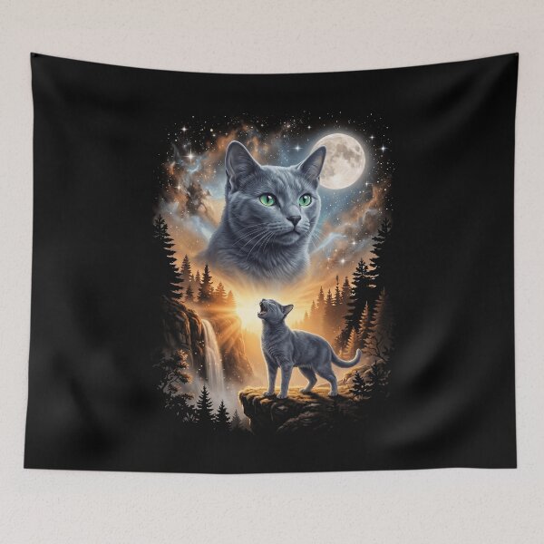 Item preview, Russian Blue Howling Moon Art Cat Mom Dad Lover designed and sold by dian-rody-crest.