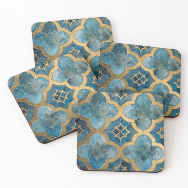 Item preview, Luxury Blue Gold Moroccan Quatrefoil Tile Pattern Decor designed and sold by GrinGalore.