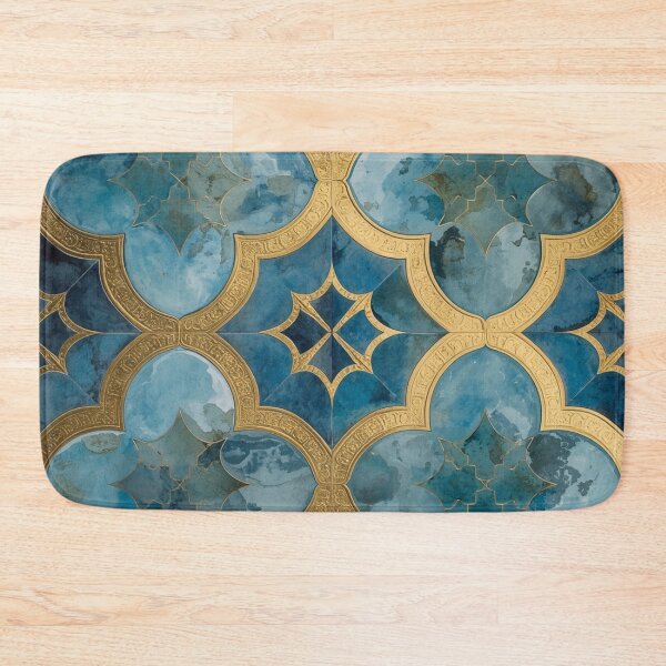 Item preview, Luxury Blue Gold Moroccan Quatrefoil Tile Pattern Decor designed and sold by GrinGalore.