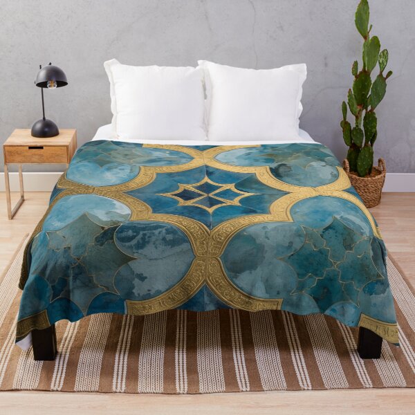 Item preview, Luxury Blue Gold Moroccan Quatrefoil Tile Pattern Decor designed and sold by GrinGalore.