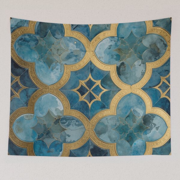Item preview, Luxury Blue Gold Moroccan Quatrefoil Tile Pattern Decor designed and sold by GrinGalore.