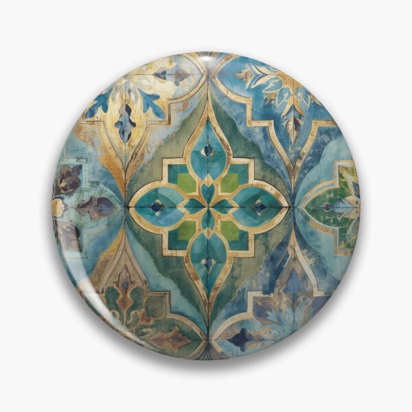 Item preview, Vintage Moroccan Mosaic Tile Pattern Blue Green Gold Elegant Decor designed and sold by GrinGalore.