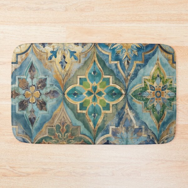 Item preview, Vintage Moroccan Mosaic Tile Pattern Blue Green Gold Elegant Decor designed and sold by GrinGalore.