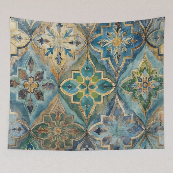 Item preview, Vintage Moroccan Mosaic Tile Pattern Blue Green Gold Elegant Decor designed and sold by GrinGalore.