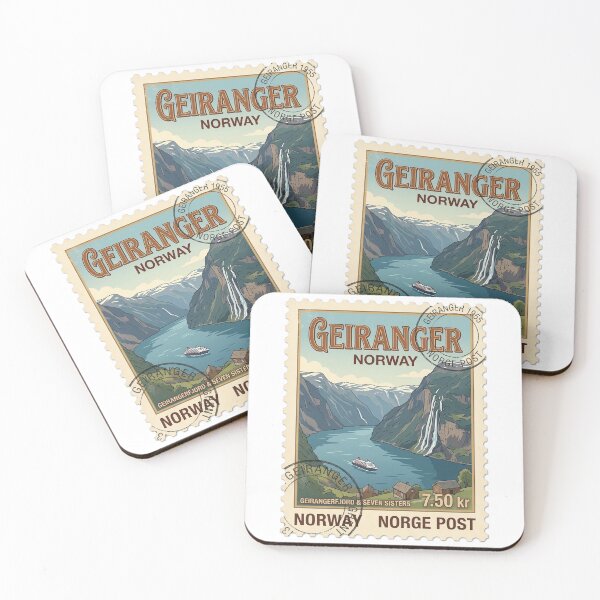 Item preview, Geirangerfjord Norway Vintage Travel Stamp Fjord Landscape designed and sold by k3rstman1.