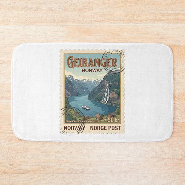 Artikelvorschau, Geirangerfjord Norwegen Vintage Reisebriefmarke Fjordlandschaft entworfen und verkauft von k3rstman1.