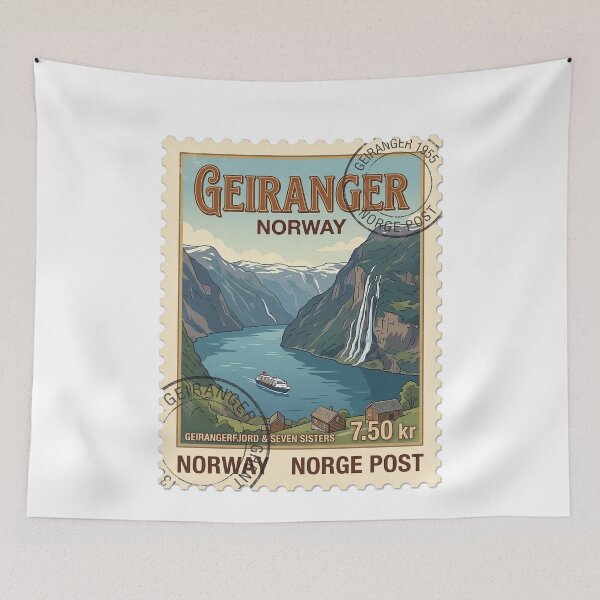 Item preview, Geirangerfjord Norway Vintage Travel Stamp Fjord Landscape designed and sold by k3rstman1.
