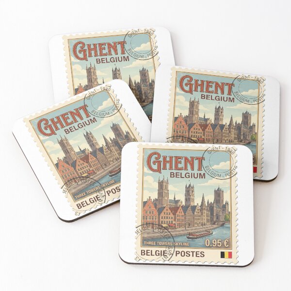 Item preview, Vintage Ghent Belgium Travel Stamp Skyline designed and sold by k3rstman1.