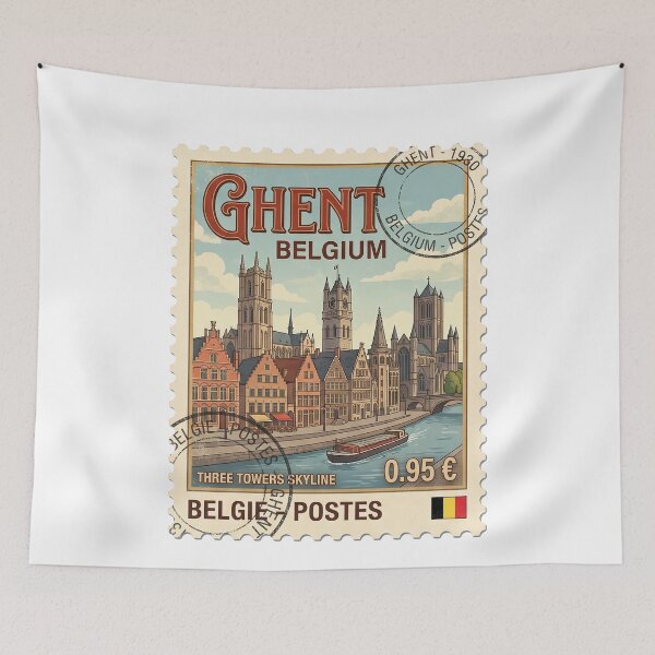 Item preview, Vintage Ghent Belgium Travel Stamp Skyline designed and sold by k3rstman1.