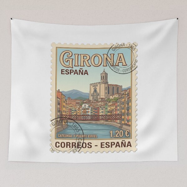 Item preview, Girona Spain Travel Stamp Cathedral Eiffel Bridge designed and sold by k3rstman1.