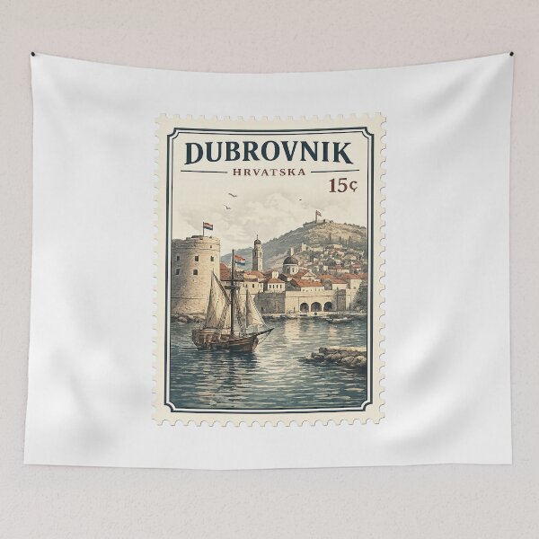 Item preview, Dubrovnik Croatia Vintage Postage Stamp | Retro Travel Illustration designed and sold by ustylelab.
