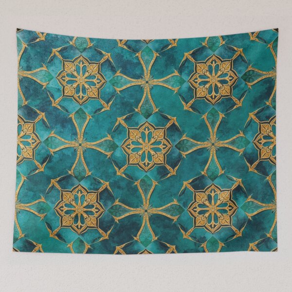 Item preview, Luxury Teal Gold Moroccan Geometric Mosaic Pattern Seamless Decor Design designed and sold by GrinGalore.