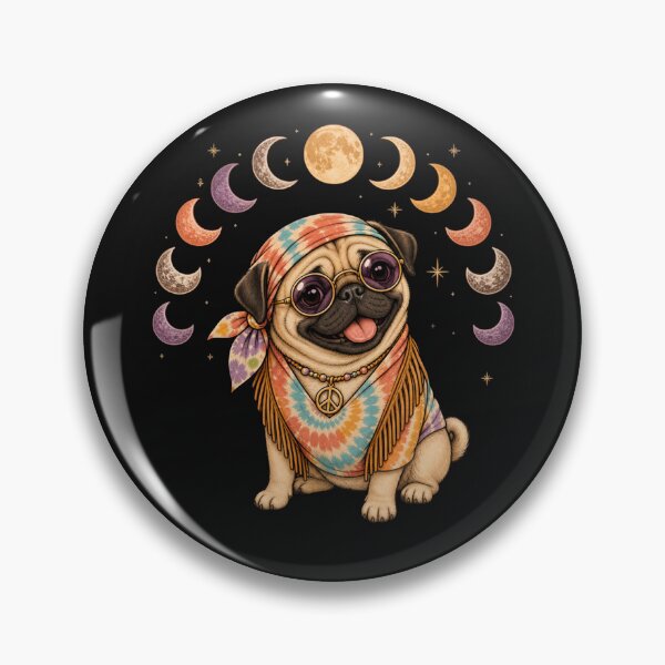 Item preview, Retro Hippie Pug Dog Boho Illustration designed and sold by Cute & Sassy Custom Gifting Boutiques.