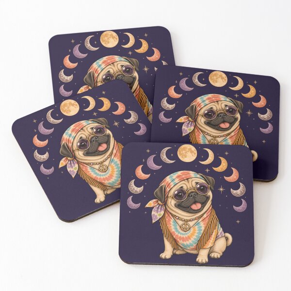 Item preview, Retro Hippie Pug Dog Boho Illustration designed and sold by Cute & Sassy Custom Gifting Boutiques.
