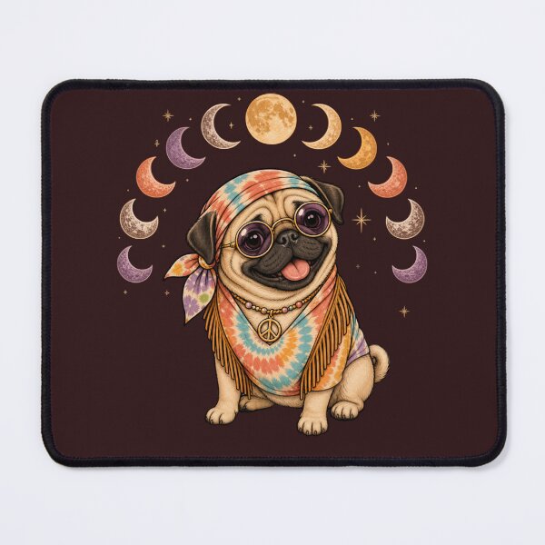 Item preview, Retro Hippie Pug Dog Boho Illustration designed and sold by Cute & Sassy Custom Gifting Boutiques.