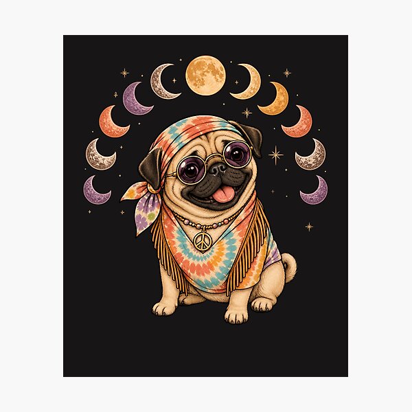 Item preview, Retro Hippie Pug Dog Boho Illustration designed and sold by Cute & Sassy Custom Gifting Boutiques.