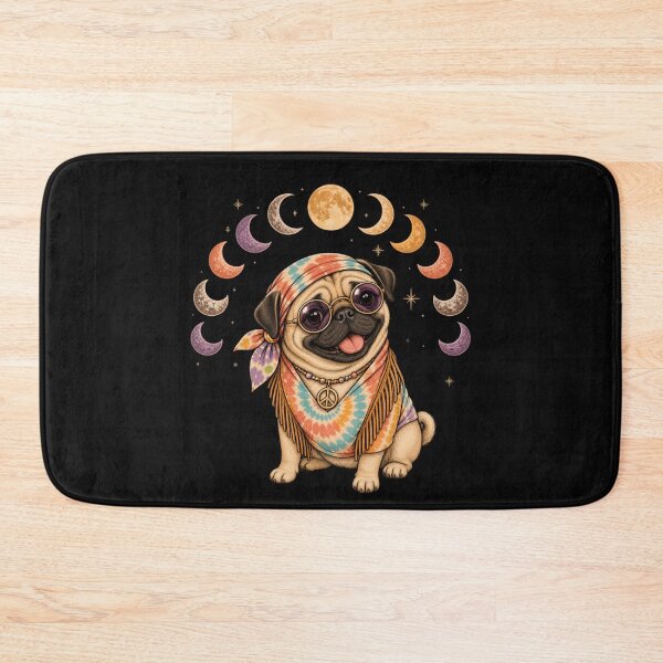 Item preview, Retro Hippie Pug Dog Boho Illustration designed and sold by Cute & Sassy Custom Gifting Boutiques.