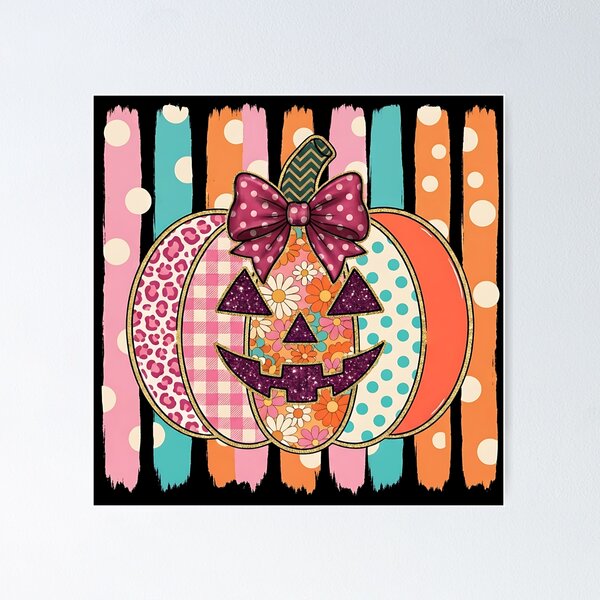 Item preview, Coquette Leopard Floral Pumpkin, Retro Coquette Halloween, Pink Polka Dot Pumpkin designed and sold by Keingdesign.