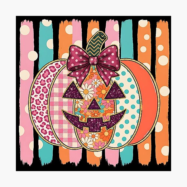 Item preview, Coquette Leopard Floral Pumpkin, Retro Coquette Halloween, Pink Polka Dot Pumpkin designed and sold by Keingdesign.