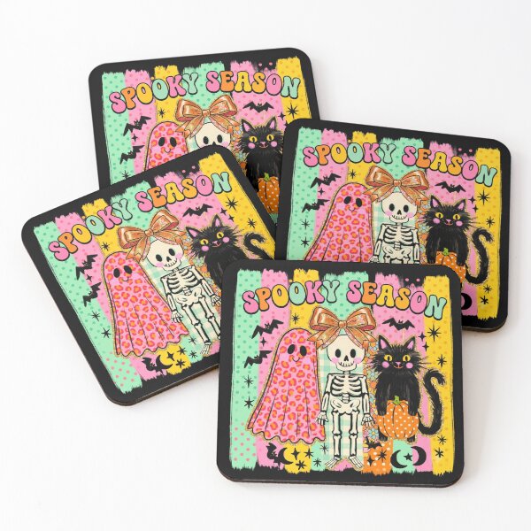 Item preview, Spooky Season Retro Ghost, Cute Skeleton Black Cat, Groovy Halloween Art designed and sold by Keingdesign.