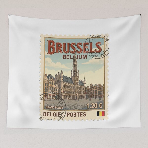 Aperçu de l'œuvre Tampon de voyage vintage de la Grand-Place de Bruxelles (Belgique) créée et vendue par k3rstman1.