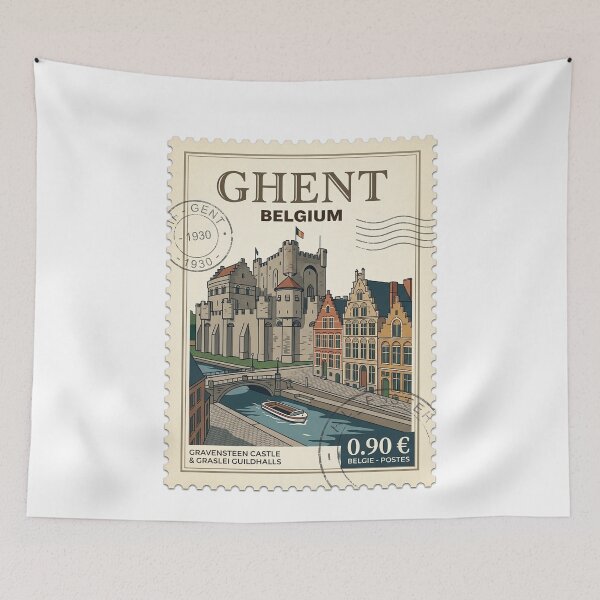 Item preview, Vintage Ghent Belgium Gravensteen Castle Travel Stamp designed and sold by k3rstman1.